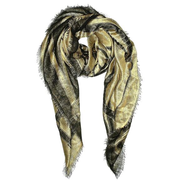RALPH LAUREN PURPLE LABEL cashmere wool signature scarf wrap shawl black gold - Picture 10 of 12